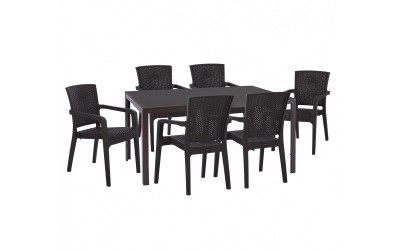 Градински комплект маса и шест стола HM10615.13, метал, полипропилен - Кафяв