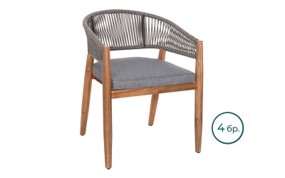 Комплект 4 бр. градински столове кресла Navan HM6135.01 - Сив/Натурален 