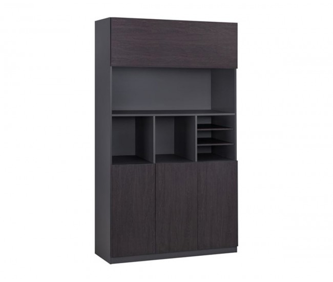 Офис шкаф с вратички Rosewood HM2088 - Сив/Венге
