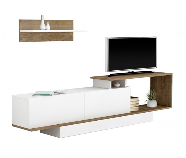 ТВ шкаф GARCELLE HM8904.11 - Бял/Натурален ТВ шкаф GARCELLE HM8904.11 - Бял/Натурален