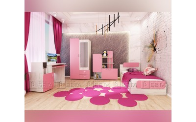 Цялостно детско обзавеждане Съни - Розов пастел/Дъб крафт бял