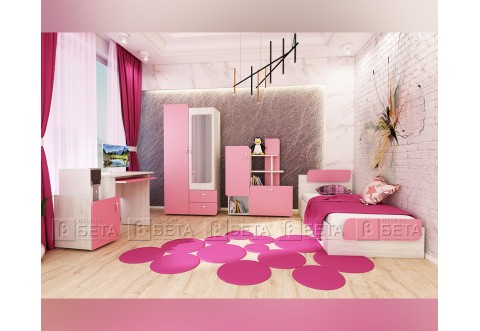 Комплект детско обзавеждане Съни - 82/190 см. Дъб крафт бял/Розов пастел