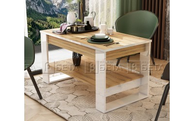 Разтегателна холна маса Денвър - Дъб Евок/Бял гланц