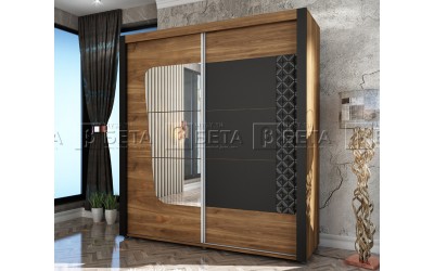 Гардероб с плъзгащи врати Кафе - Черно шагре/Дъб канзас