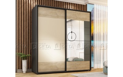 Гардероб с плъзгащи врати - Комфорт - Графит/Дъб/Кашмир