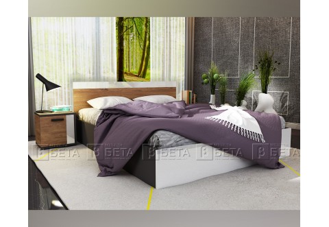 Спалня с нощни шкафчета Матера - 160/200 см, Бял гланц/Денвър/Графит Спалня с нощни шкафчета Матера - 160/200 см, Бял гланц/Денвър/Графит