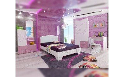 Цялостно детско обзавеждане Ивет - Розов пастел/Бяло шагре