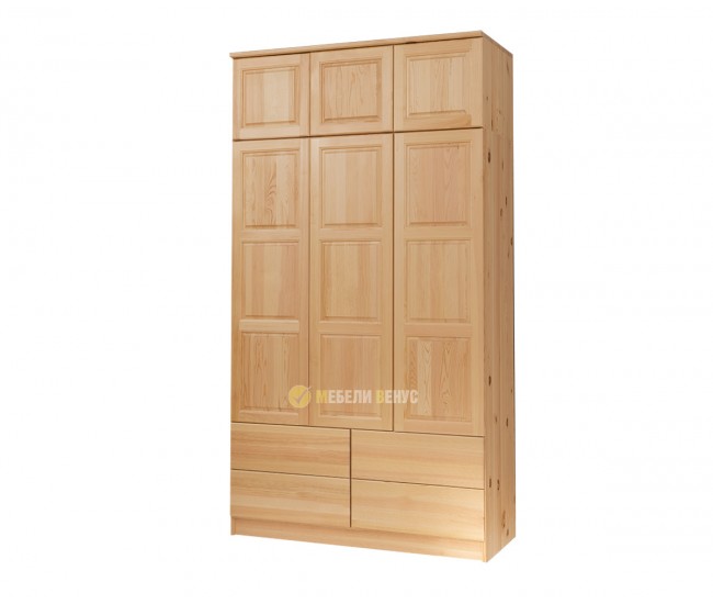 Трикрилен гардероб Бед 120 - 120/50/220 см, Натурален