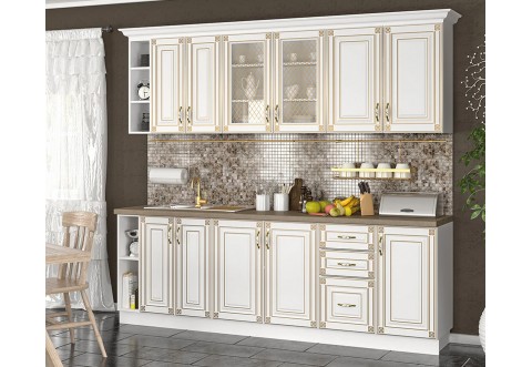 Малка кухня Imperia - 240 см, МДФ Бял/Златна патина Малка кухня Imperia - 240 см, МДФ Бял/Златна патина