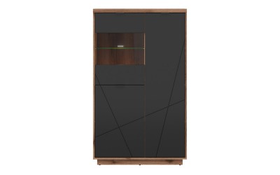 Витринен шкаф FORN REG2D1W - Черен мат / Дъб делано Витринен шкаф FORN REG2D1W - Черен мат / Дъб делано