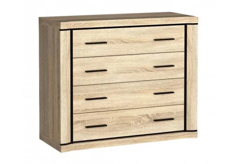 Висок скрин с 4 чекмеджета Dallas D2 - Сонома/Черен кант