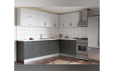 Готова ъглова кухня Лукс 18 - MDF, Сив мат/Светлосив мат