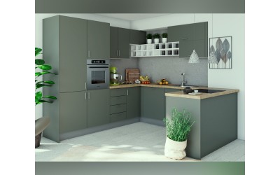 Готова ъглова кухня Лукс 9 - MDF Маслина мат/Бяло