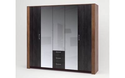 Петкрилен гардероб Bronx M9 - Карбон дървесен/Дъб кастело бренди