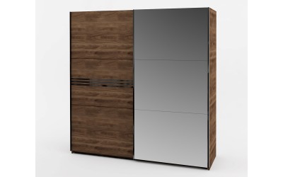 Гардероб с плъзгащи врати Modern M02 - Дъб кастело бренди/ МДФ Черен гланц