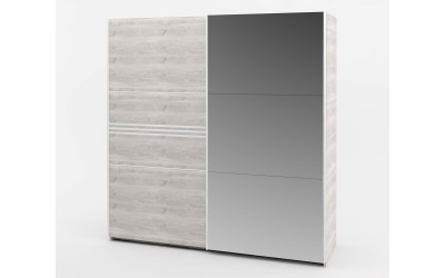 Гардероб с плъзгащи врати Modern M02 - Дъб кастело грейж/ МДФ Бял гланц