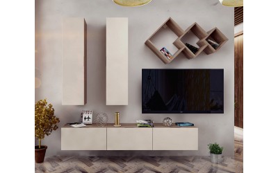 Модулна секция за хол Pulso B - Сатен/Дъб кастело меден