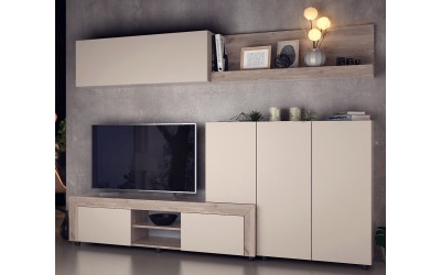 Модулна секция за хол Stela - Сатен/Дъб кастело грейж