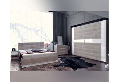 Спален комплект с матрак Modern 3 - 160/200 см, Дъб кастело грейж/ МДФ Бял гланц Спален комплект с матрак Modern 3 - 160/200 см, Дъб кастело грейж/ МДФ Бял гланц