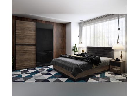 Спален комплект Modern - 160/200 см, Дъб кастело бренди/ МДФ Черен гланц Спален комплект Modern - 160/200 см, Дъб кастело бренди/ МДФ Черен гланц
