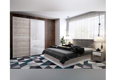 Спален комплект Modern - 160/200 см, Дъб кастело грейж/ МДФ Бял гланц Спален комплект Modern - 160/200 см, Дъб кастело грейж/ МДФ Бял гланц