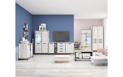 Модулна секция за хол Евелин 3 - Дъб бланко/Антрацит