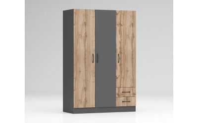 Трикрилен гардероб Аполо 2 - Дъб вотан/Антрацит