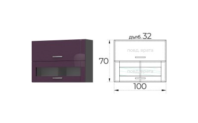 Шкаф витрина за кухня Елинор G42 - 100 см, МДФ Лилав гланц/Антрацит