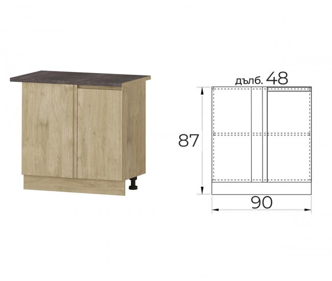 Долен ъглов шкаф за кухня Лео B10 - 100 см. Сонома харбър Долен ъглов шкаф за кухня Лео B10 - 100 см. Сонома харбър