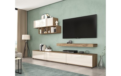 Модулна секция за хол Примо - МДФ Сатен Огледален гланц/Браун Силвърджак