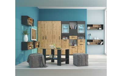 Модулна секция за хол Вива 1 - Дъб вотан/Антрацит