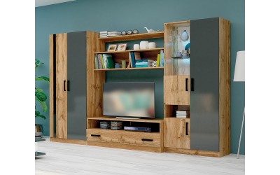 ТВ секция за хол Сицилия - Дъб вотан/Антрацит гланц