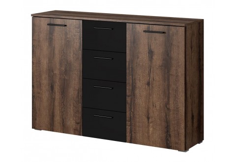 Висок шкаф скрин с 4 чекмеджета Бета 22ZB1626 - Манастирски дъб/Черен