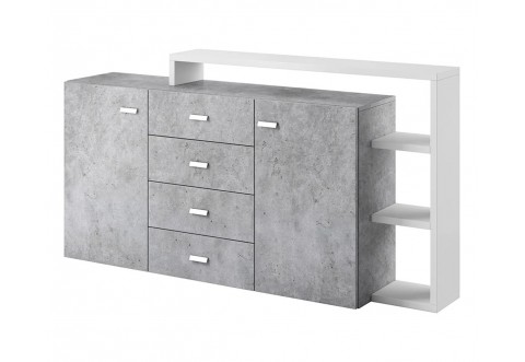Висок шкаф скрин с 4 чекмеджета Бота 2484FG27 - Бял/Бетон колорадо