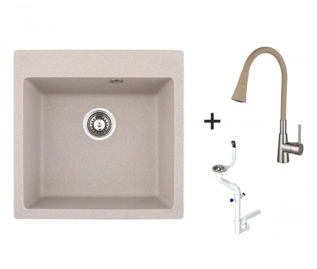 Комплект мивка и смесител ICGS 5050 Sand/ICF 7108223 Havana Beige