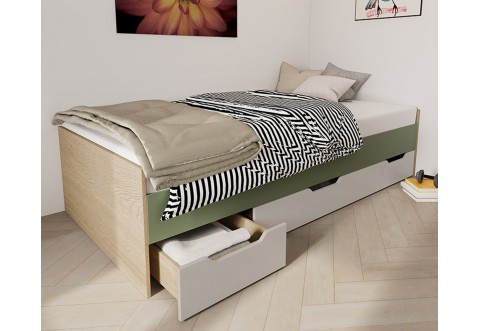 Детско легло с матрак Сити 2050 - 90/200 см, Сонома арвен/Кашмир/Опушено зелено Детско легло с матрак Сити 2050 - 90/200 см, Сонома арвен/Кашмир/Опушено зелено