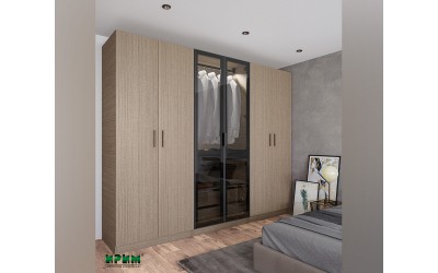 Шесткрилен гардероб Dress 29 - Мока, Стъклени врати Антрацит