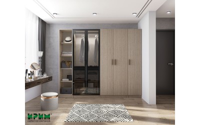 Шесткрилен гардероб Dress 31 - Мока, Стъклени врати Антрацит