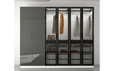 Шесткрилен гардероб Dress 38 MDF Сив гланц Бяло фладер