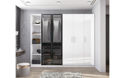 Шесткрилен гардероб Dress 39 MDF Бял гланц Бяло фладер
