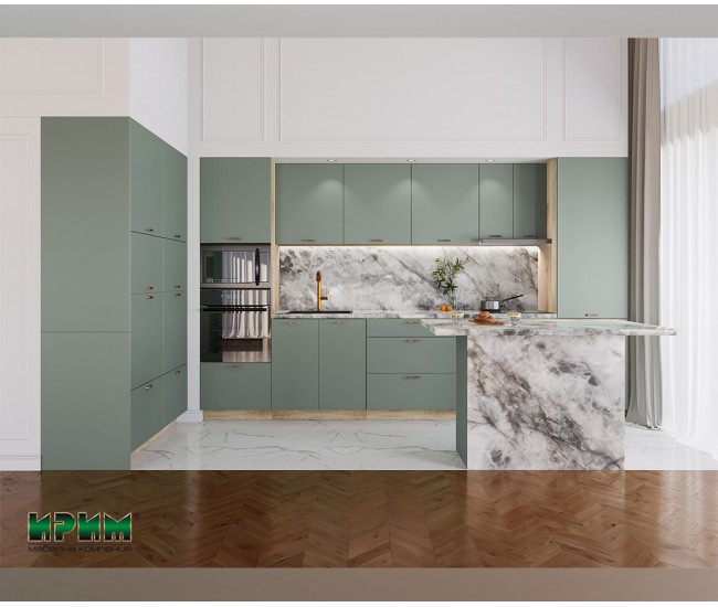 Кухня с остров Сити 9126 MDF Олив мат/Сонома арвен