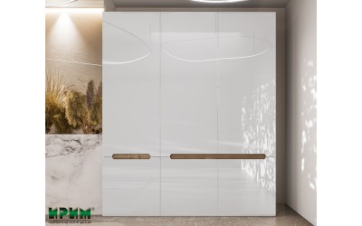 Трикрилен гардероб Luxory - MDF Бяло гланц/Орех/Бял