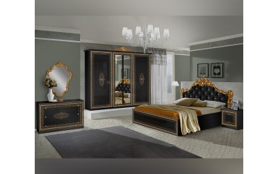 Луксозен спален комплект ANETE NERO GOLD - 160/200 см, Черен / Златист