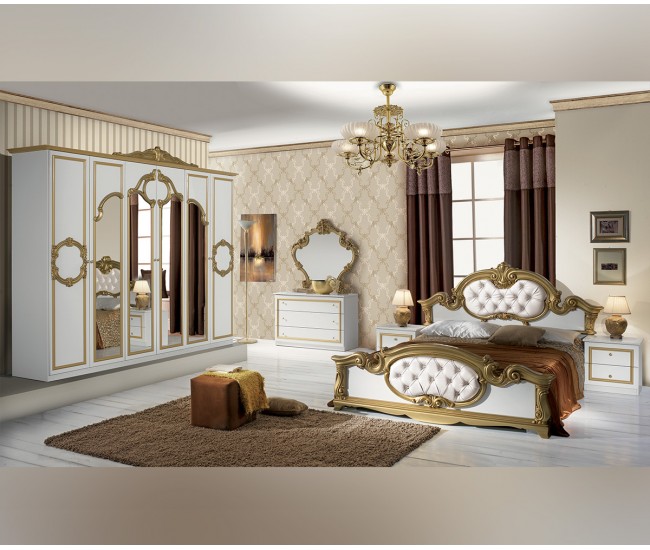 Спален комплект Barocco Bianco Gold - 160/200 см, Бял/Златисти орнаменти Спален комплект Barocco Bianco Gold - 160/200 см, Бял/Златисти орнаменти